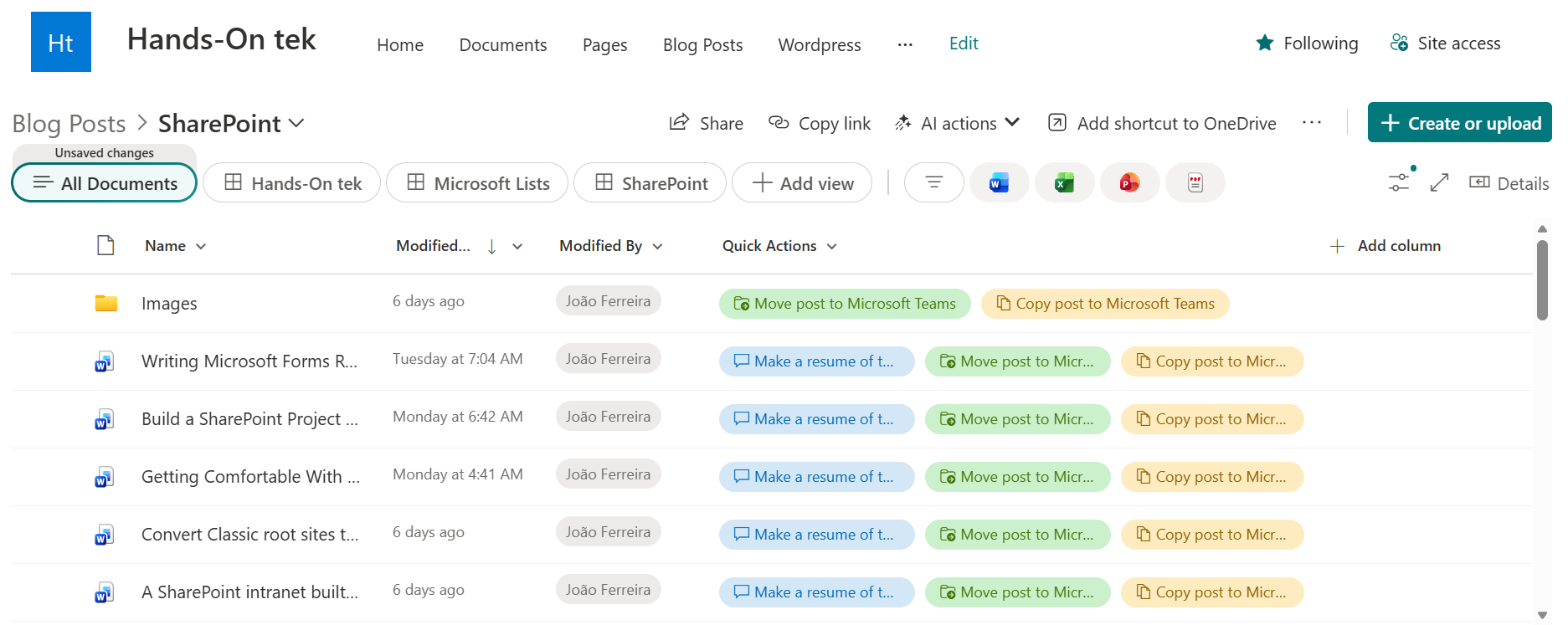 SharePoint Document Libraries Quick Actions